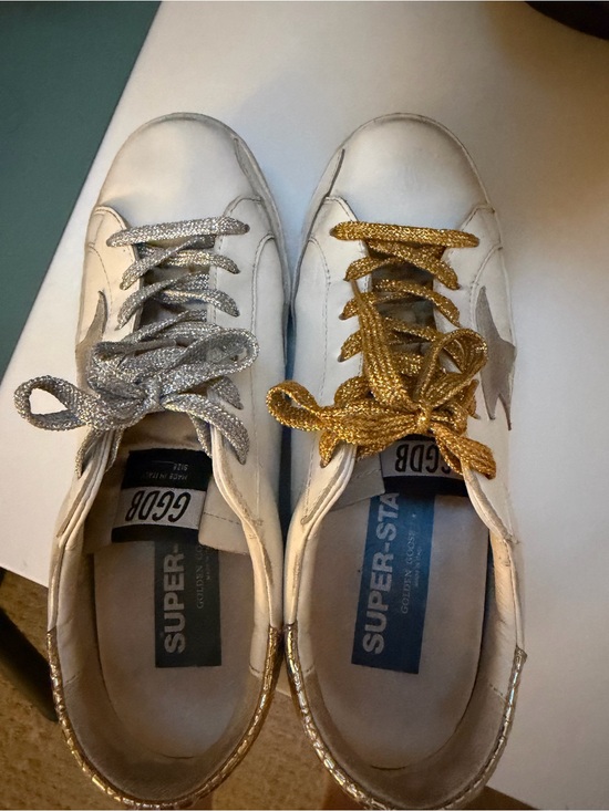 Golden Goose Shoes - Golden Goose White Sneakers with Gold & Silver Laces